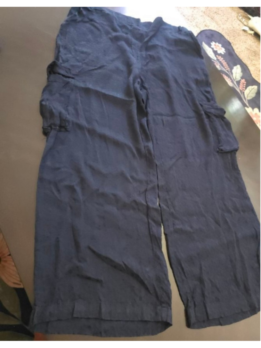 Women's New York & Company Navy Satin Leopard Print Wide Leg Cargo Pants XL